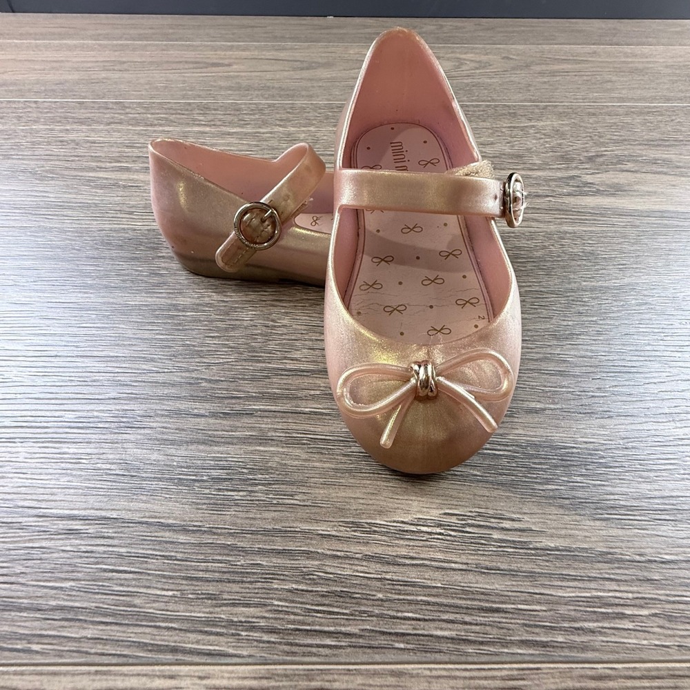 Mini Melissa Sweet Love Mary Jane Flat Jellies Size 8 Rose Gold/Light Pink